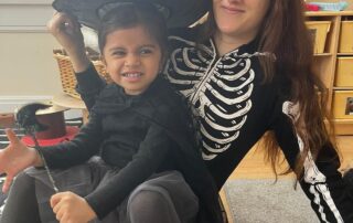 a witch and a skeleton at monkey puzzle uxbridge
